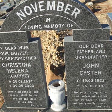 NOVEMBER John Cyster 1922-2010 &amp; Christina Helena1924-2003