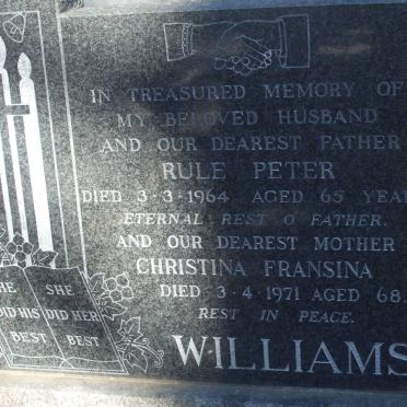 WILLIAMS Rule Peter -1964 &amp; Christina Fransina -1971