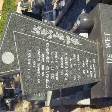WET Stephanus Johannes, de 1889-1967 &amp; ADAMS Sarah Maria 1890-1996