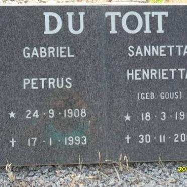 TOIT Gabriel Petrus, du 1908-1993 &amp; Sannetta Henrietta GOUS 1914-2008