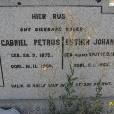 TOIT Gabriel Petrus, du 1875-1950 &amp; Esther Johanna VAN DER SPUY 1884-1962