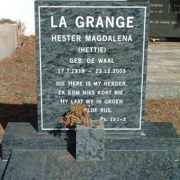 GRANGE Hester Magdalena, la nee DE WAAL 1919-2003