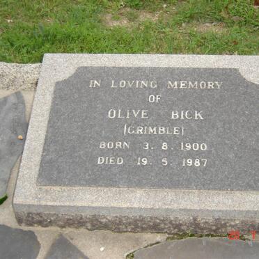 BICK Olive nee Grimble 1900-1987