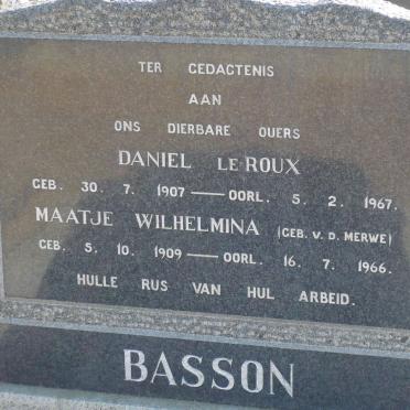 BASSON Daniel le Roux 1907-1967 &amp; Maatje Wilhelmina VAN DER MERWE 1909-1966