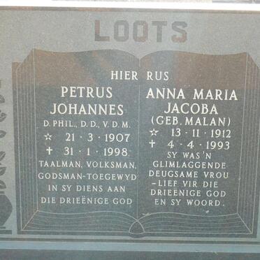 LOOTS Petrus Johannes 1907-1998 &amp; Anna Maria Jacoba MALAN 1912-1993