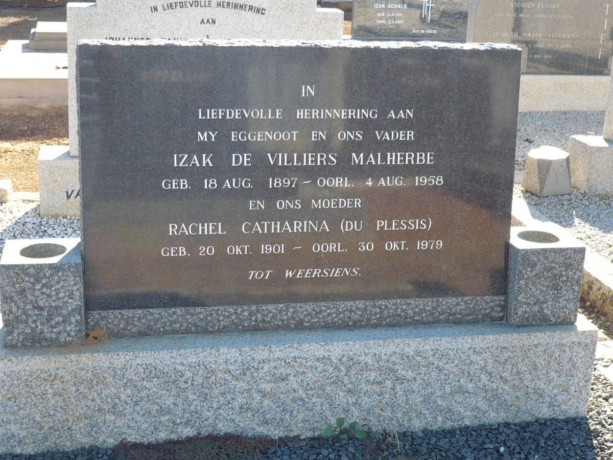 MALHERBE Izak de Villiers 1897-1958 &amp; Rachel Catharina DU PLESSSIS 1901-1979