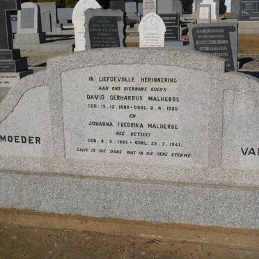 MALHERBE David Gerhardus 1880-1926 &amp; Johanna Frederika RETIEF 1882-1941