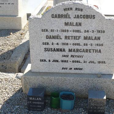 MALAN Gabriël Jacobus 1869-1939 &amp; Susanna Margaretha RETIEF 1882-1955
