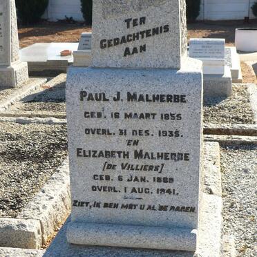 MALHERBE Paul J. 1855-1935 &amp; Elizabeth DE VILLIERS 1860-1941