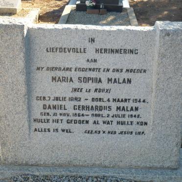MALAN Daniel Gerhardus 1864-1946 &amp; Maria Sophia LE ROUX 1882-1944