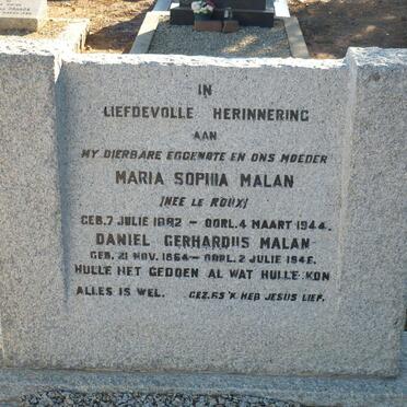 MALAN Daniel Gerhardus 1864-1946 &amp; Maria Sophia LE ROUX 1882-1944