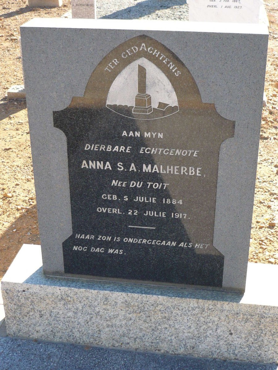 MALHERBE Anna S.A. nee DU TOIT 1884-1917