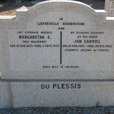 PLESSIS Jan Gabriel, du 1855-1943 &amp; Margaretha E. MALHERBE