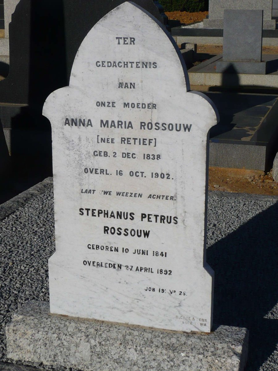 ROSSOUW Stephanus Petrus 1841-1892 &amp; Anna Maria RETIEF 1838-1902