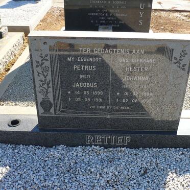 RETIEF Petrus Jacobus 1899-1991 &amp; Hester Johanna LOTTER 1904-1995