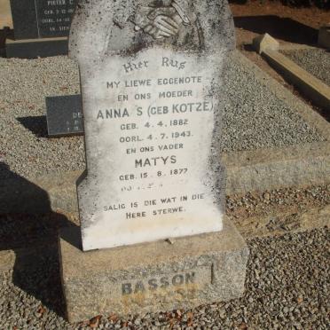 BASSON Matys 1877-1959 &amp; Anna S. KOTZE 1882-1943