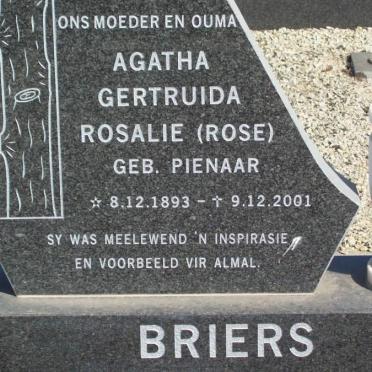 BRIERS Agatha Gertruida Rosalie nee PIENAAR 1893-2001