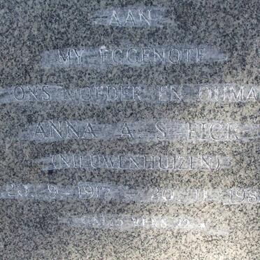 FICK Anna A.S. nee NIEUWENHUIZEN 1917-1983