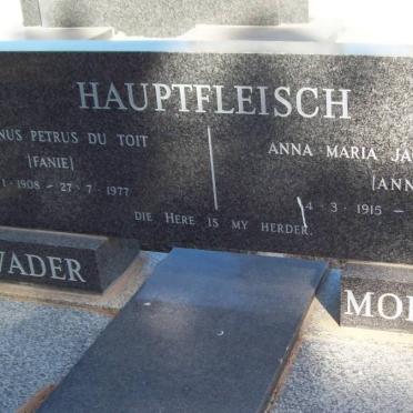 HAUPTFLEISCH Stephanus Petrus du Toit 1908-1977 &amp; Anna Maria Jacoba SOL 1915-1993