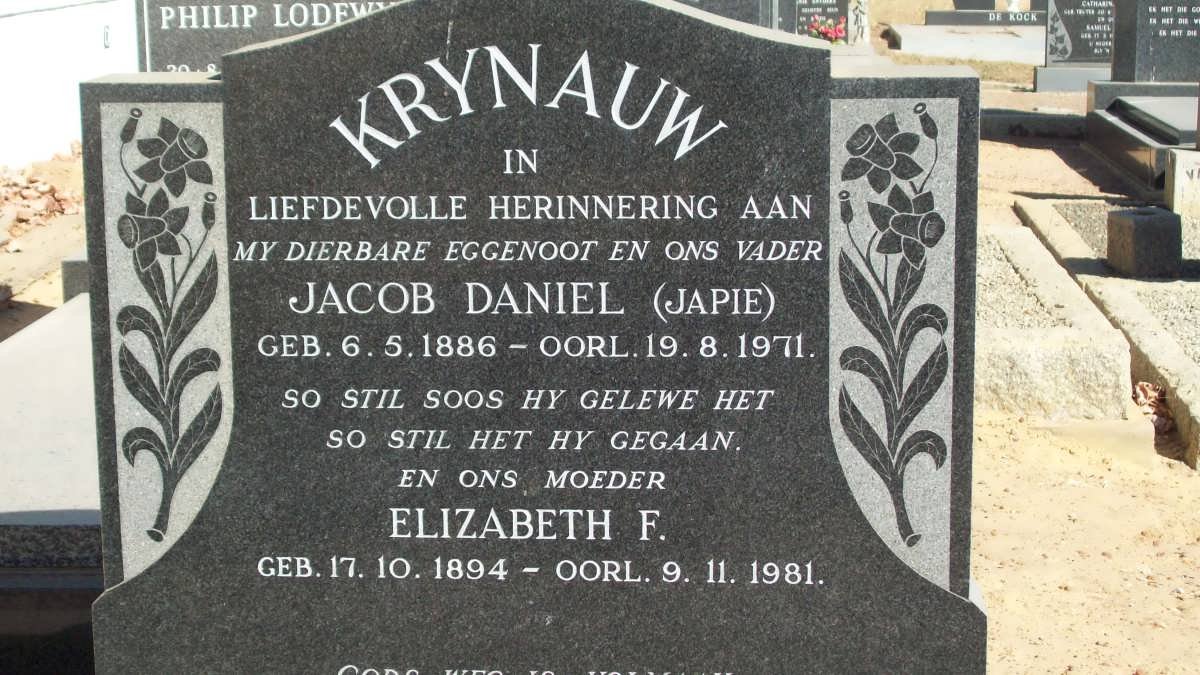 KRYNAUW Jacob Daniel 1886-1971 &amp; Elizabeth F. 1894-1981