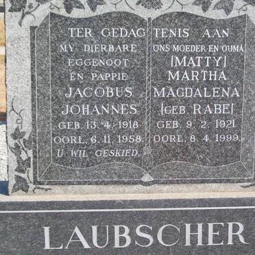LAUBSCHER Jacobus Johannes 1918-1958 &amp; Martha Magdalena RABE 1921-1999