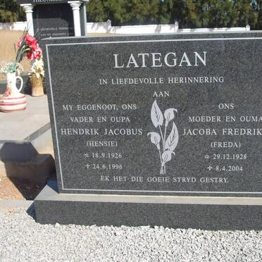 LATEGAN Hendrik Jacobus 1926-1996 &amp; Jacoba Frederika 1928-2004
