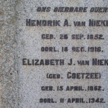NIEKERK Hendrik A., van 1852-1916 &amp; Elizabeth J. COETZEE 1862-1942