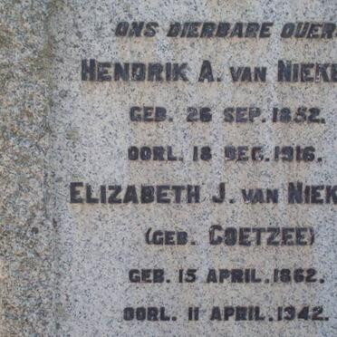 NIEKERK Hendrik A., van 1852-1916 &amp; Elizabeth J. COETZEE 1862-1942