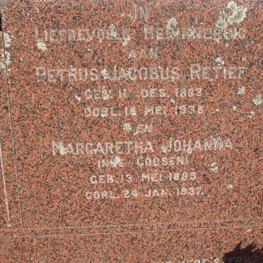 RETIEF Petrus Jacobus 1893-1968 &amp; Magaretha Johanna GOOSEN 1885-1937
