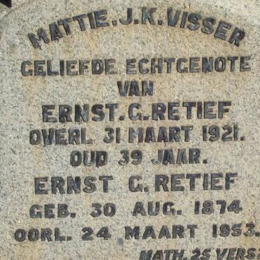 RETIEF Ernst G. 1874-1953 &amp; Mattie J.K. VISSER -1921