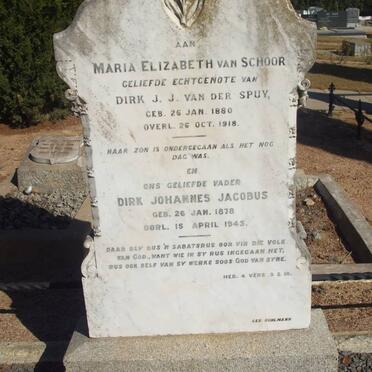 SPUY Dirk Johannes Jacobus, van der 1878-1945 &amp; Maria Elizabeth VAN SCHOOR 1880-1918