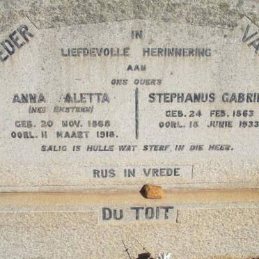TOIT Stephanus Gabriel, du 1863-1933 &amp; Anna Aletta EKSTEEN 1858-1918