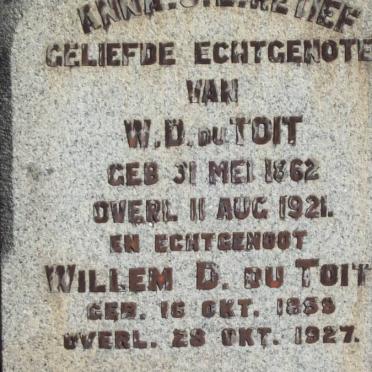 TOIT Willem D., du 1859-1927 &amp; Anna ?. RETIEF 1862-1921