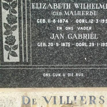 VILLIERS Jan Gabriël, de 1875-1956 &amp; Elizabeth Wilhelmina MALHERBE 1874-1954