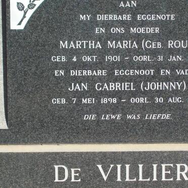 VILLIERS Jan Gabriel, de 1898-1984 &amp; Martha Maria ROUX 1901-1962
