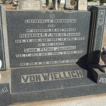 WIELLIGH Simon Petrus Johannes, von 1869-1960 &amp; Hendrina M.P. DU PLESSIS 1869-1938