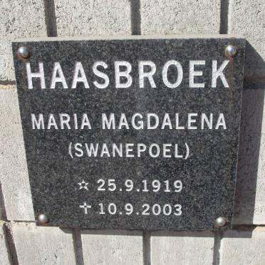 HAASBROEK Maria Magdalena nee SWANEPOEL 1919-2003