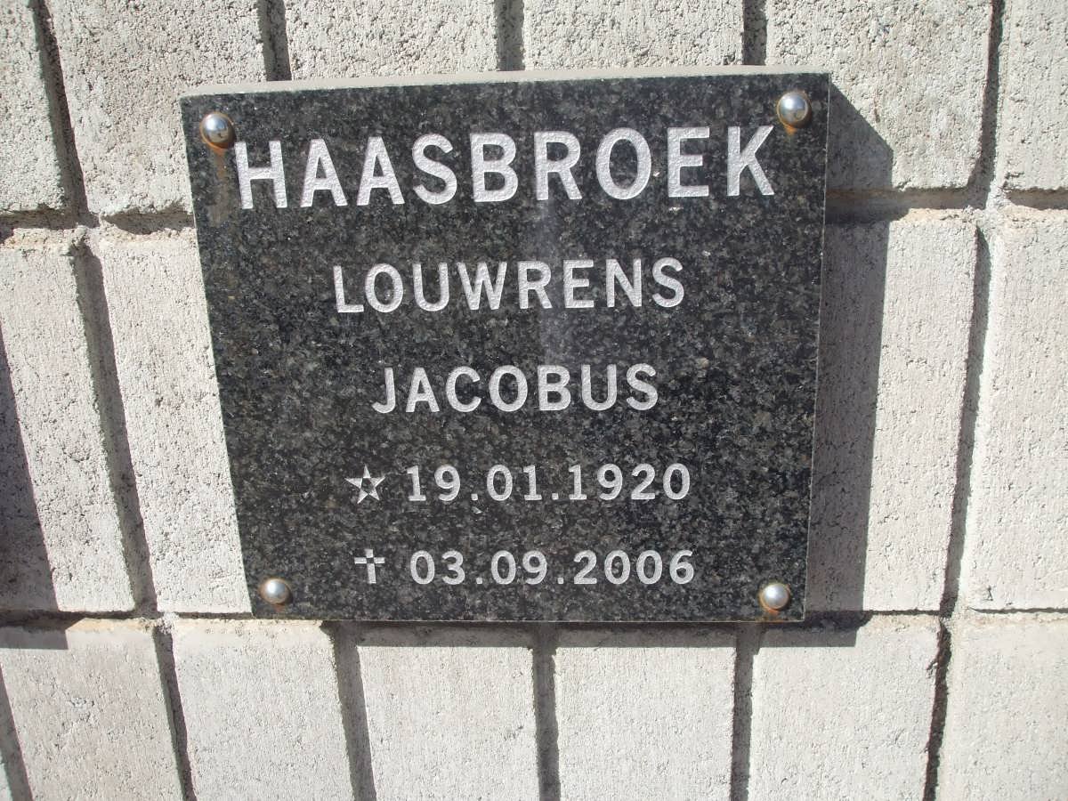 HAASBROEK Louwrens Jacobus 1920-2006