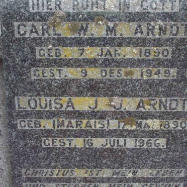 ARNDT Carl W.M. 1890-1949 &amp; Louisa J.J. MARAIS 1890-1966