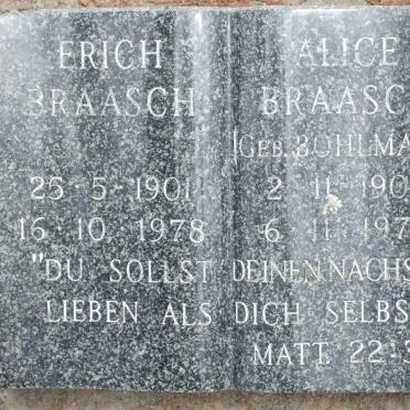 BRAASCH Erich 1901-1978 &amp; Alice BOHLMANN 1904-1978
