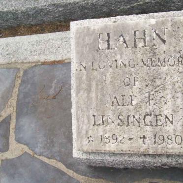 HAHN Alf F. nee LINSINGEN 1892-1980
