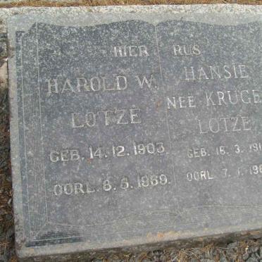LOTZE Harold W. 1903-1969 &amp; Hansie KRUGER 1910-1985