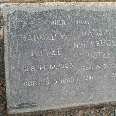 LOTZE Harold W. 1903-1969 &amp; Hansie KRUGER 1910-1985