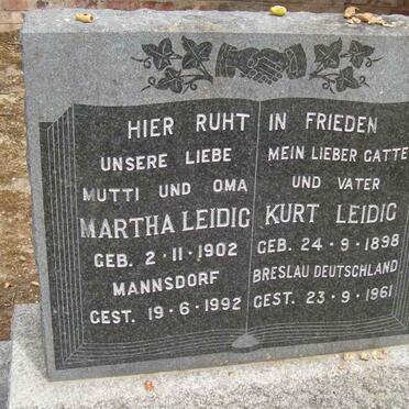 LEIDIG Kurt 1898-1961 &amp; Martha 1902-1992