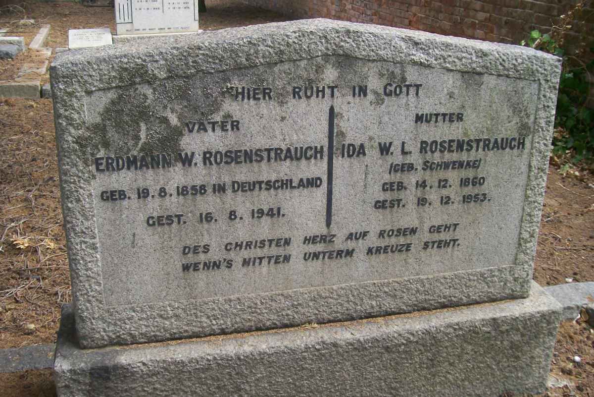 ROSENSTRAUCH Erdmann W. 1858-1941 &amp; Ida W.L. SCHWENKE 1860-1953
