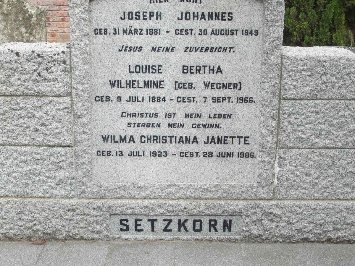 SETZKORN Joseph Johannes 1881-1949 &amp; Louise Bertha Wilhelmina WEGNER 1884-1966 