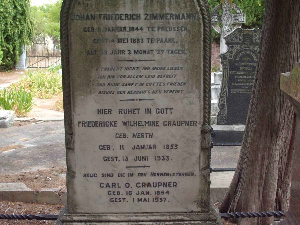 ZIMMERMANN Johan Friederich 1844-1883 :: GRAUPNER Friedericke Wilhelmine nee WERTH 1853-1933 :: GRAUPNER Carl O. 1854-1937
