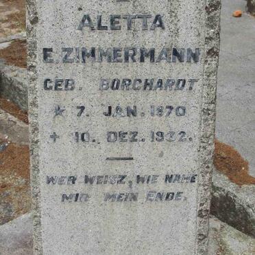 ZIMMERMANN Aletta E. nee BORCHARDT 1870-1932