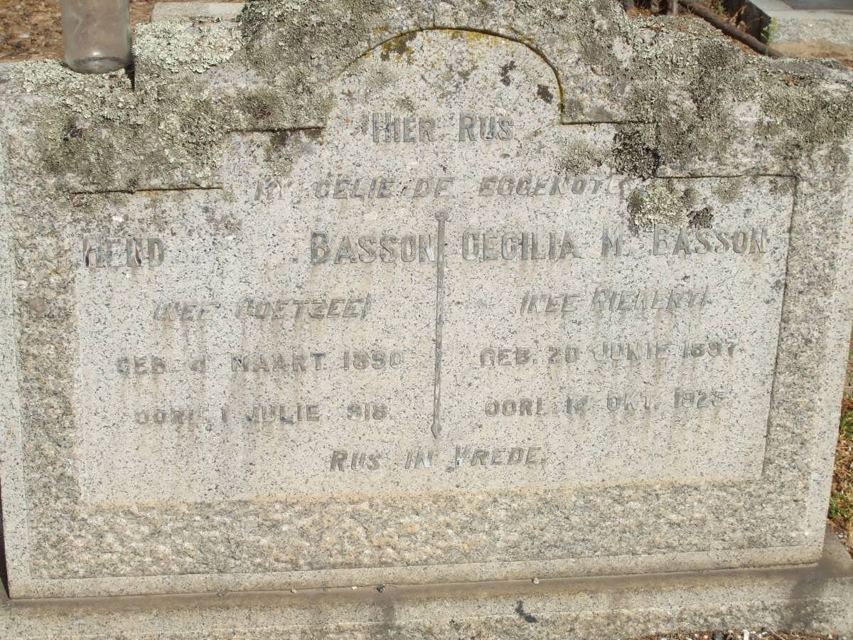 BASSON Hendrina nee COETZEE 1890-1918 :: BASSON Cecilia M. nee RIEKERT 1897-1925