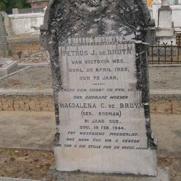 BRUYN Petrus J. de -1928 &amp; Magdalena C. BOSMAN -1944
